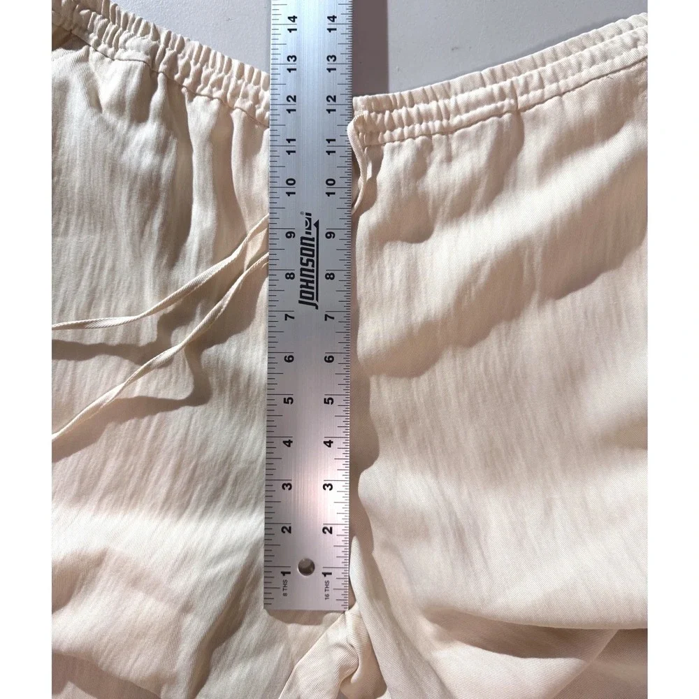 Zara Womens Large Wide Leg‎ Drawstring Pants Cream Beige Relaxed Trousers